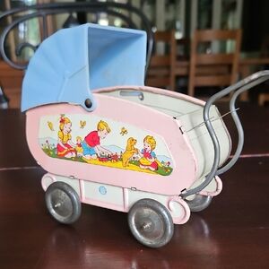 Vintage Lithograph by Ohio Art - Tin Toy Baby Buggy Collectible